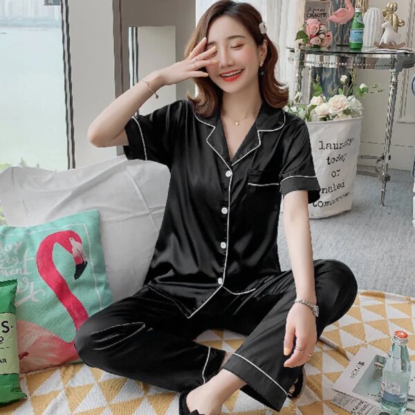 pyjama satin femme ensemble deux pièces, vêtements de nuit