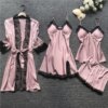 pyjama satin femme, vêtements de nuit en soie, 4 pièces, bretelles en dentelle