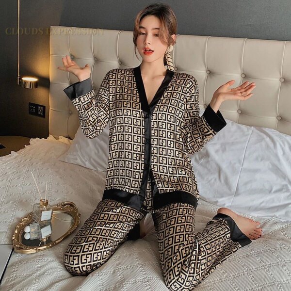 Pyjama en soie en Polyester et fausse soie pour femme, ensemble de nuit, Sexy