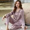Pyjama en soie en Polyester et fausse soie pour femme, ensemble de nuit, Sexy