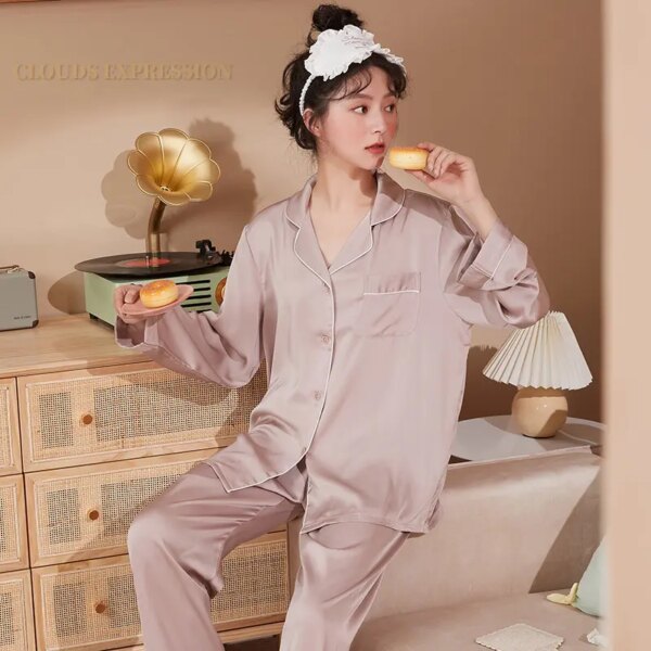 Pyjama en soie en Polyester et fausse soie pour femme, ensemble de nuit, Sexy