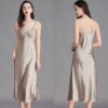 Robe de nuit longue sans manches pour femmes, Chemise en Satin de soie