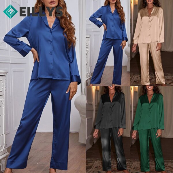 28073-e83264.jpg Pyjama en Satin de soie pour femmes, ensemble de 2 pièces