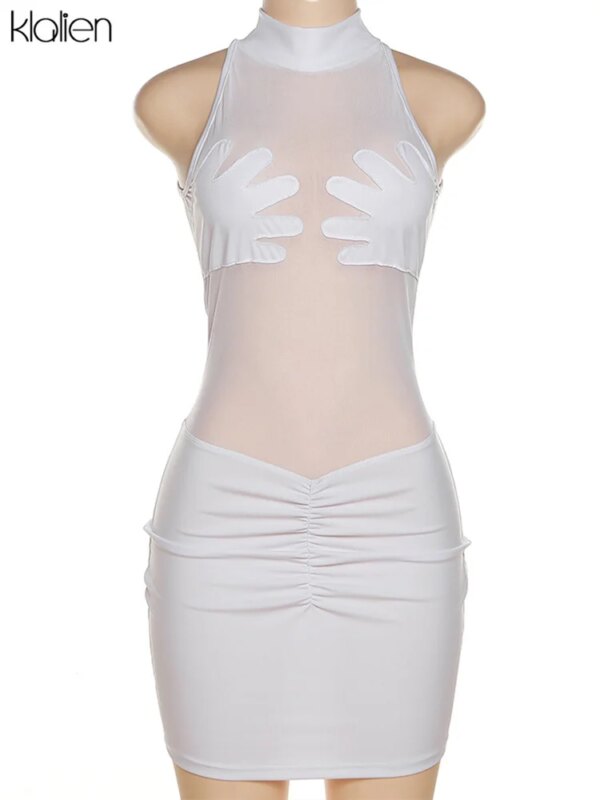 robe ete Sexy en maille transparente, mode décontractée Patchwork Clubwear Style