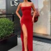 Robe Longue femme de Soirée , Tenue Essentielle Rouge ou Noire de Fête