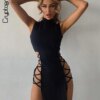 robe noire élégante sans manches, Bandage Sexy pour femmes