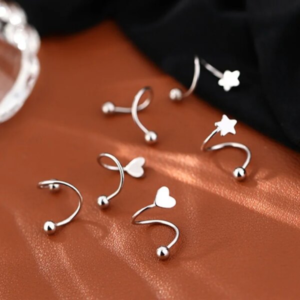 boucle d'oreille femme Anneau à lèvres torsadé en spirale en acier inoxydable, Piercing de langue, cœur