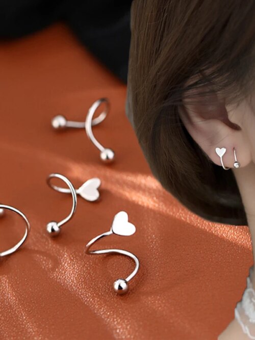boucle d'oreille femme Anneau à lèvres torsadé en spirale en acier inoxydable, Piercing de langue, cœur