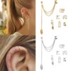 boucle d'oreille femme en Forme de Feuilles Argentées, Ensemble Créatif et Simple, Manchette d'Oreille en Forme de C