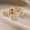 boucle d'oreille femme en Forme de Feuilles Argentées, Ensemble Créatif et Simple, Manchette d'Oreille en Forme de C