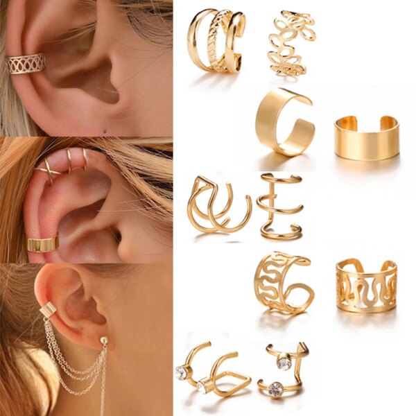 boucle d'oreille femme en Forme de Feuilles Argentées, Ensemble Créatif et Simple, Manchette d'Oreille en Forme de C