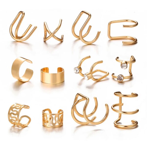 boucle d'oreille femme en Forme de Feuilles Argentées, Ensemble Créatif et Simple, Manchette d'Oreille en Forme de C