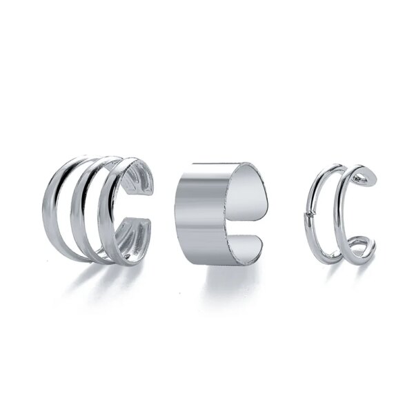 29192-163c43.jpg boucle d'oreille femme en Forme de Feuilles Argentées, Ensemble Créatif et Simple, Manchette d'Oreille en Forme de C