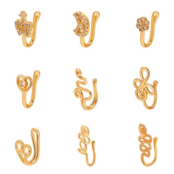 boucle d'oreille femme anneau de nez en cuivre Zircon sans perçage, cœur, étoile, couronne, Clip sur le nez