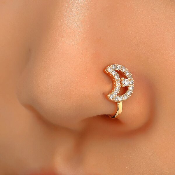 boucle d'oreille femme anneau de nez en cuivre Zircon sans perçage, cœur, étoile, couronne, Clip sur le nez