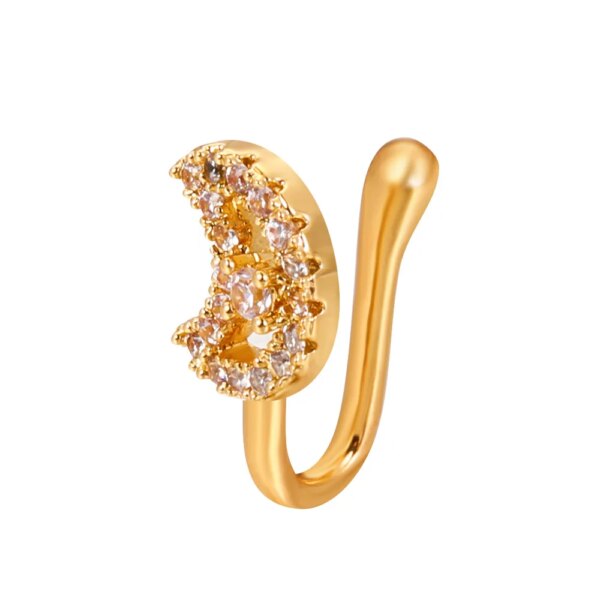 boucle d'oreille femme anneau de nez en cuivre Zircon sans perçage, cœur, étoile, couronne, Clip sur le nez