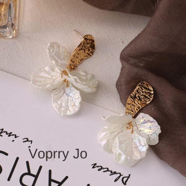 boucle d'oreille femme coréennes en forme de pétale de fleur pour femmes, bijoux en alliage