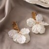 boucle d'oreille femme coréennes en forme de pétale de fleur pour femmes, bijoux en alliage