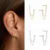 boucle d'oreille femme à Double clou d'oreille, chaînes à pampilles pour femmes, Piercing d'oreille, 3 couleurs en métal