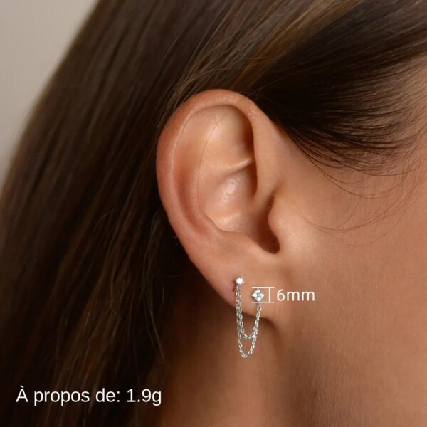 boucle d'oreille femme à Double clou d'oreille, chaînes à pampilles pour femmes, Piercing d'oreille, 3 couleurs en métal