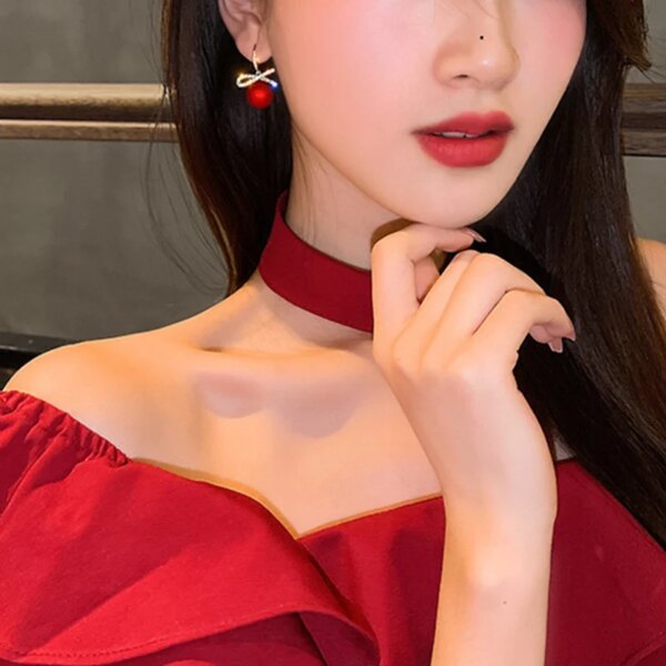 boucle d'oreille femme à nœud papillon en cristal pour femmes, en Zircon, perle rouge, cœur, bijoux de noël, nouvel an, Festival, cadeaux