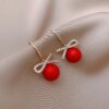 boucle d'oreille femme à nœud papillon en cristal pour femmes, en Zircon, perle rouge, cœur, bijoux de noël, nouvel an, Festival, cadeaux