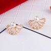 boucle d'oreille femme en forme de Lotus pour femmes, bijou Double face, plaqué or et argent