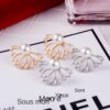 boucle d'oreille femme en forme de Lotus pour femmes, bijou Double face, plaqué or et argent
