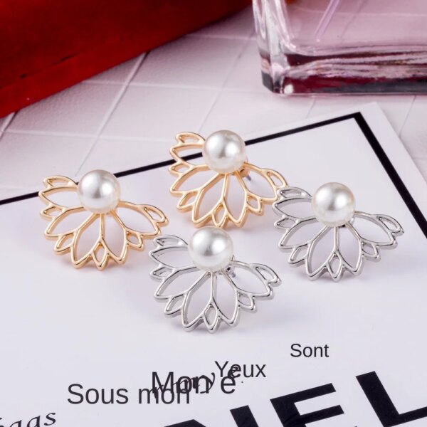 boucle d'oreille femme en forme de Lotus pour femmes, bijou Double face, plaqué or et argent