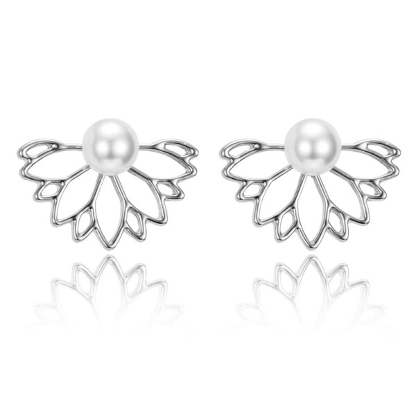 boucle d'oreille femme en forme de Lotus pour femmes, bijou Double face, plaqué or et argent