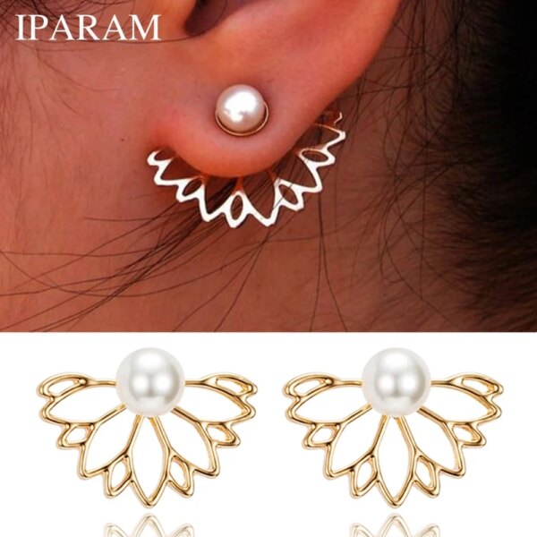 boucle d'oreille femme en forme de Lotus pour femmes, bijou Double face, plaqué or et argent