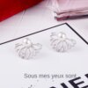 boucle d'oreille femme en forme de Lotus pour femmes, bijou Double face, plaqué or et argent
