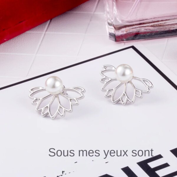 boucle d'oreille femme en forme de Lotus pour femmes, bijou Double face, plaqué or et argent