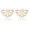 boucle d'oreille femme en forme de Lotus pour femmes, bijou Double face, plaqué or et argent