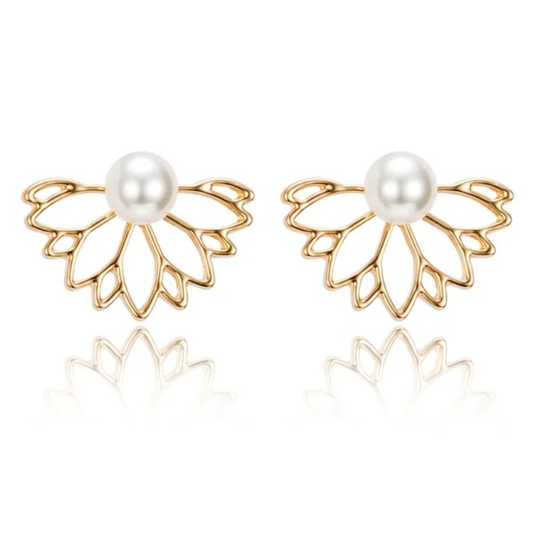 boucle d'oreille femme en forme de Lotus pour femmes, bijou Double face, plaqué or et argent