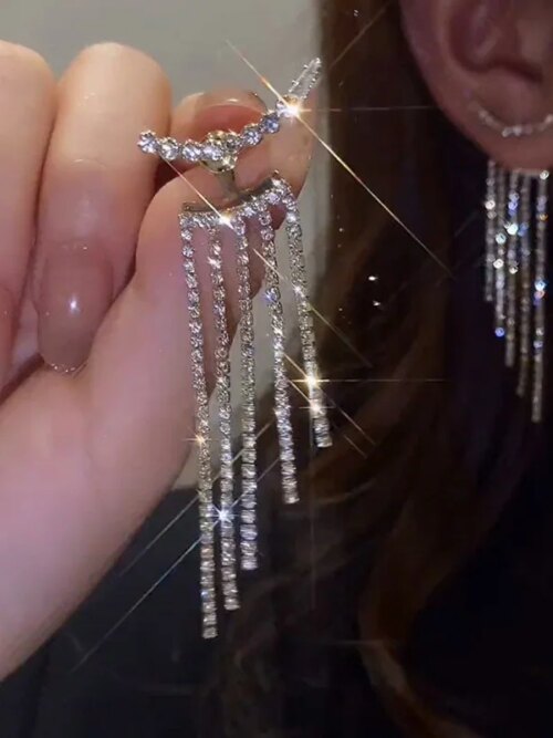 boucle d'oreille femme longues à pampilles en strass pour femmes, bijoux surdimensionnés de luxe en cristal