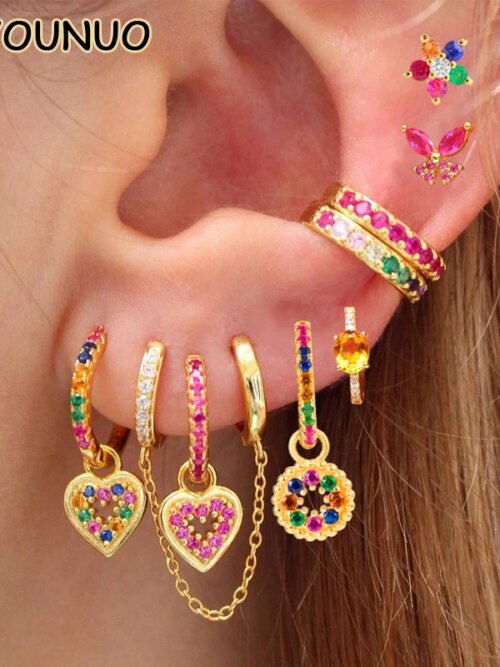boucle d'oreille femme ensemble de boucles d'oreilles en or pour femmes, boucles d'oreilles en Zircon coloré
