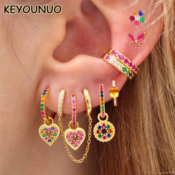 boucle d'oreille femme ensemble de boucles d'oreilles en or pour femmes, boucles d'oreilles en Zircon coloré