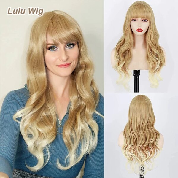 Perruque synthétique longue lisse rouge vin avec frange