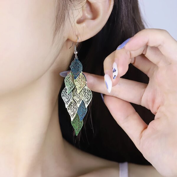boucle d'oreille femme pendantes de Style ethnique, petits accessoires à neuf feuilles, boucles d'oreilles