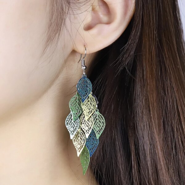 boucle d'oreille femme pendantes de Style ethnique, petits accessoires à neuf feuilles, boucles d'oreilles