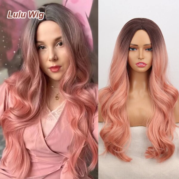 Perruque synthétique longue lisse rouge vin avec frange