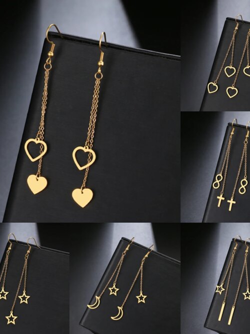 boucle d'oreille femme en acier inoxydable pour femmes, bijoux avec pendentif en forme d'étoile, de lune, de cœur