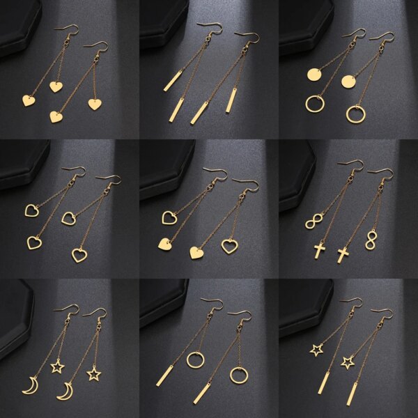 boucle d'oreille femme en acier inoxydable pour femmes, bijoux avec pendentif en forme d'étoile, de lune, de cœur