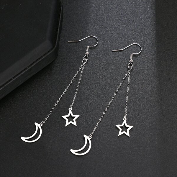 boucle d'oreille femme en acier inoxydable pour femmes, bijoux avec pendentif en forme d'étoile, de lune, de cœur