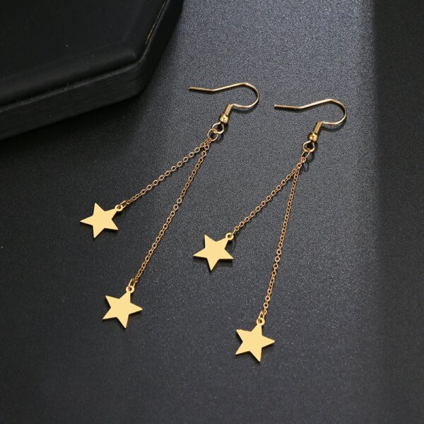 boucle d'oreille femme en acier inoxydable pour femmes, bijoux avec pendentif en forme d'étoile, de lune, de cœur