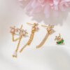boucle d'oreille femme en acier inoxydable Zircon fleur chaîne pendentif boucles d'oreilles coréen Long