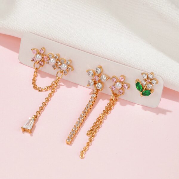 boucle d'oreille femme en acier inoxydable Zircon fleur chaîne pendentif boucles d'oreilles coréen Long