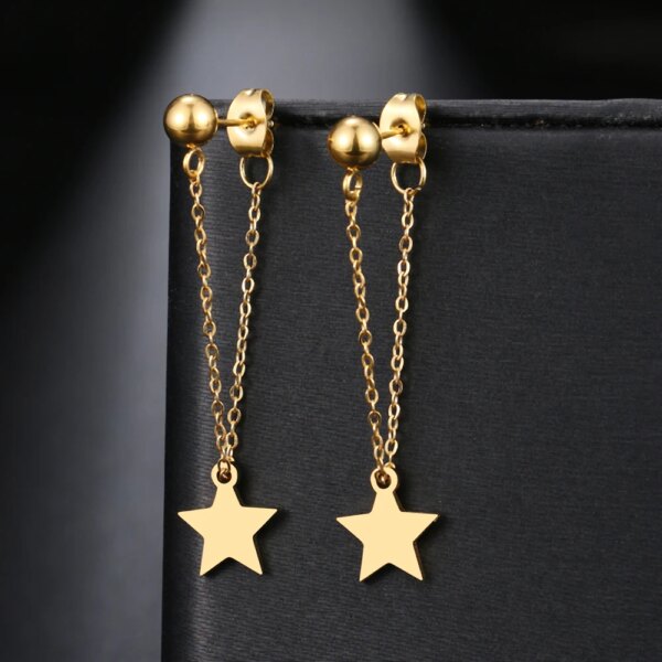 boucle d'oreille femme en acier inoxydable, chaîne Simple, perle, étoile ronde, feuille d'érable