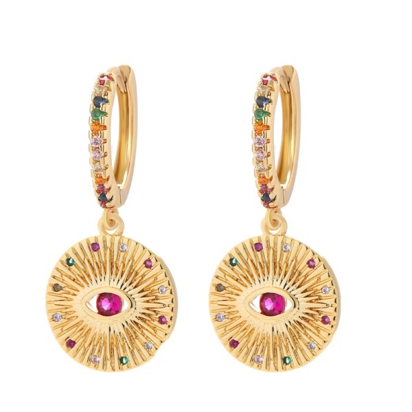 boucle d'oreille femme cœur et mauvais œil turc bleu pour femmes, couleur or véritable